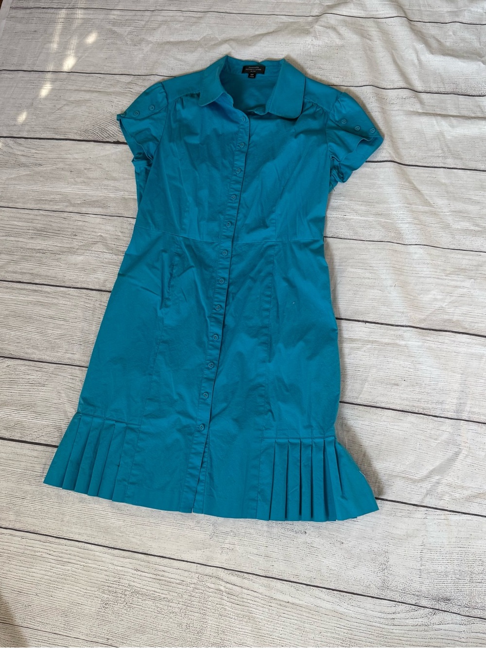 Tahari Arthur S Levine teal blue pleated dress size petite 10